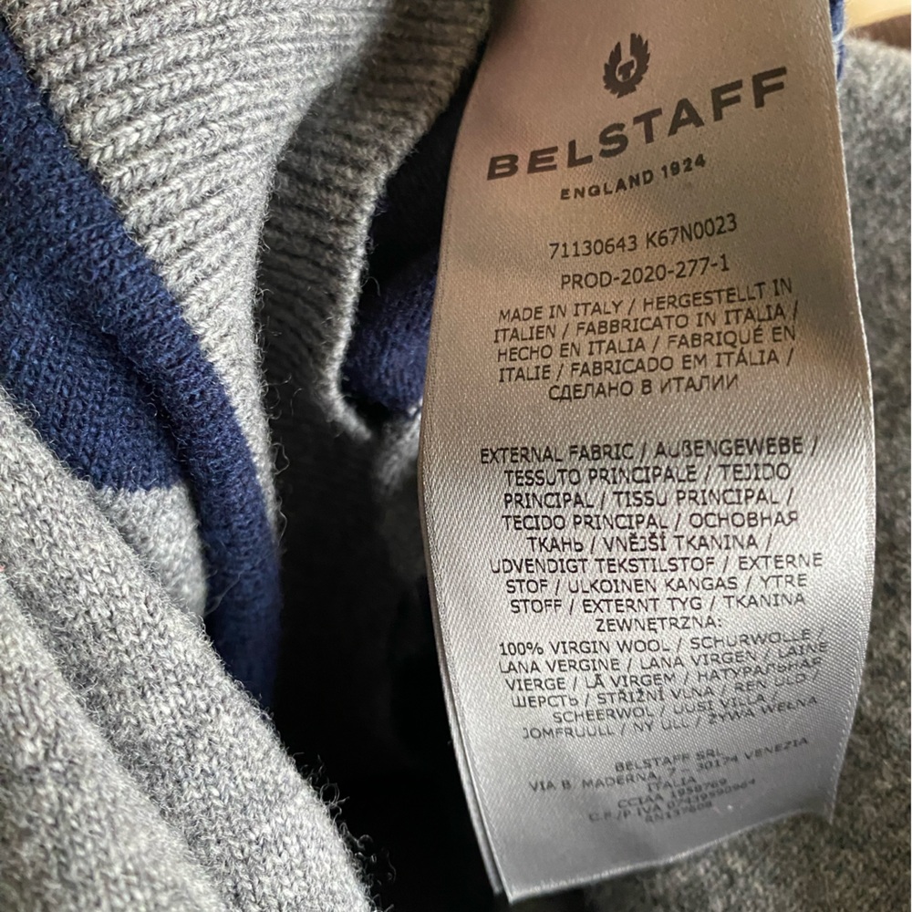 Belstaff Grey and Navy Striped Wool Quarter Zip Sweater Size S - Picture 6 of 8